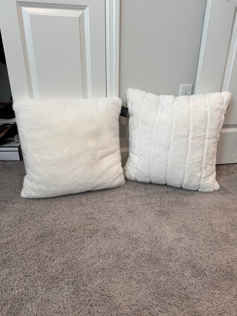 Surell Plush Faux Fur Decorative Pillow - Cream White